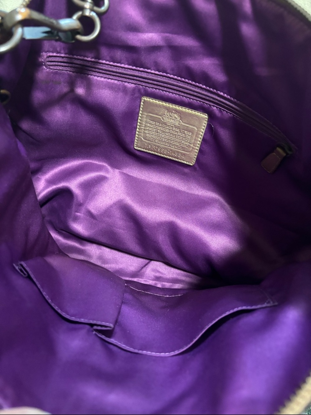 COACH Metallic Bronze Pebbled Leather Tote with Top Handles and shoulder strap - Picture 3 of 12